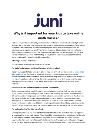 Why is it important for your kids to take online math classes