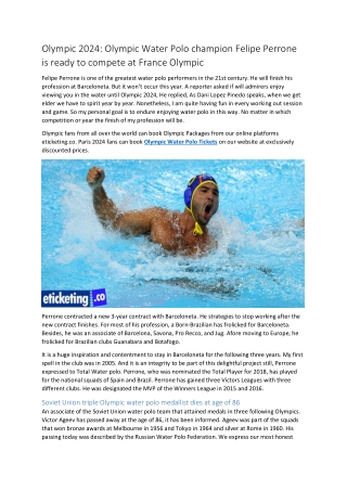 Olympic 2024 Olympic Water Polo champion Felipe Perrone is ready to compete at France Olympic