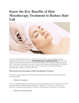 Know the Key Benefits of Hair Mesotherapy Treatment to Reduce Hair Fall