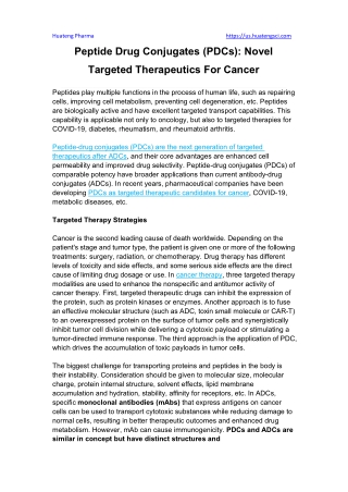 Peptide Drug Conjugates (PDCs) Novel Targeted Therapeutics For Cancer