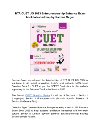 NTA CUET Entrepreneurship Entrance Exam Book UG-2023, Solved Question Bank