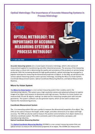Optical Metrology The Importance of Accurate Measuring Systems in Process Metrology