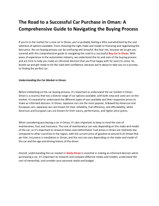 The Road to a Successful Car Purchase in Oman A Comprehensive Guide to Navigating the Buying Process