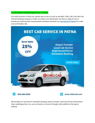 Comfortable Cab Booking Service in Patna