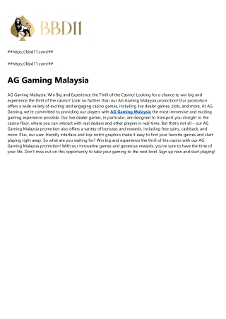 AG Gaming Malaysia