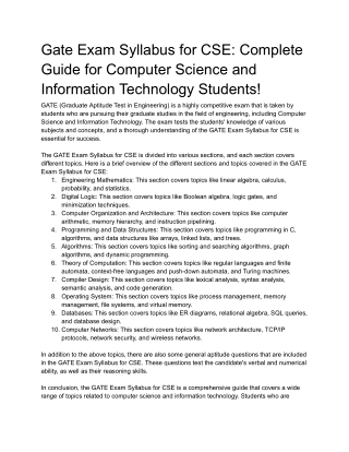 Gate Exam Syllabus for CSE: Complete Guide for Computer Science and Information