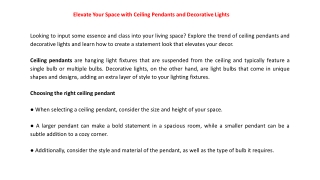 Elevate Your Space with Ceiling Pendants and Decorative Lights