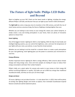 The Future of light bulb Philips LED Bulbs and Beyond