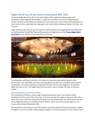 Rugby World Cup All you need to know about RWC 2023