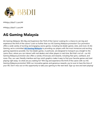 AG Gaming Malaysia