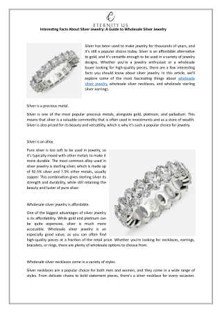 Interesting Facts About Silver Jewelry A Guide to Wholesale Silver Jewelry