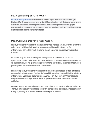 Pazaryeri Entegrasyonu