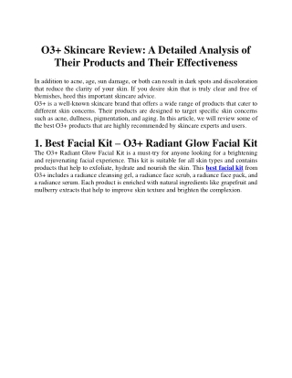 O3  Skincare Review A Detailed Analysis of Their Products and Their Effectiveness