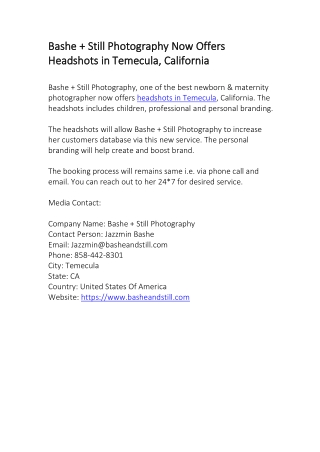 Bashe   Still Photography Now Offers Headshots in Temecula, California