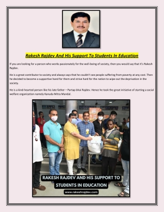 Rakesh Rajdev And His Support To Students In Education