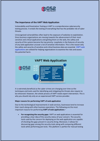 The importance of the VAPT Web Application
