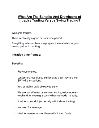 What Are The Benefits And Drawbacks of intraday Trading Versus Swing Trading