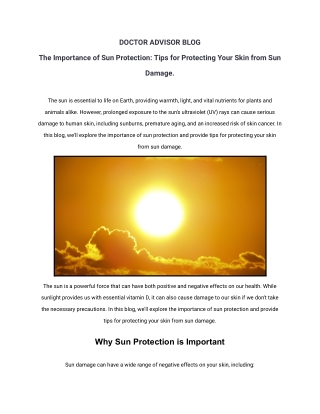 The Importance of Sun Protection: Tips for Protecting Your Skin from Sun Damage.