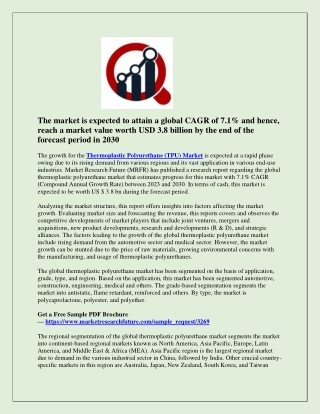 Thermoplastic Polyurethane Market to see Rapid Growth by 2030