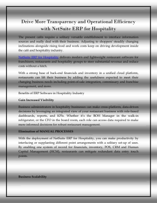 Drive More Transparency and Operational Efficiency with NetSuite ERP for Hospitality