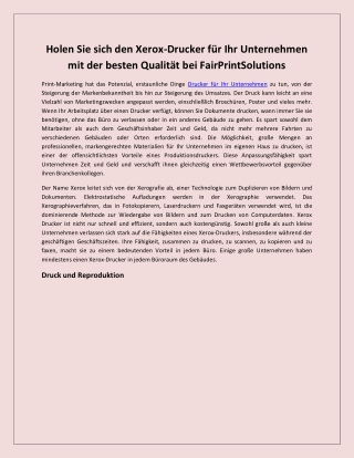 Holen Sie sich den Xerox-Drucker für Ihr Unternehmen mit der besten Qualität bei FairPrintSolutions