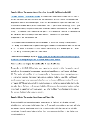 Galectin Inhibitor Therapeutics Market Share, Size, Demand & SWOT Analysis by 2029