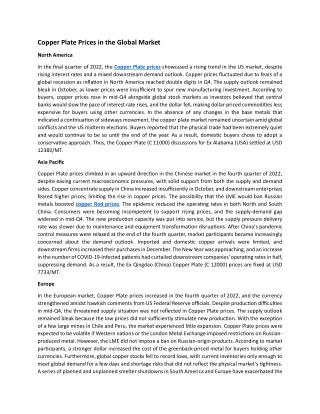 Copper Plate Prices Trend and Forecast