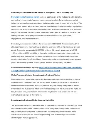 Dermatomyositis Treatment Market is Likely to Upsurge USD 1106.44 Million by 2029