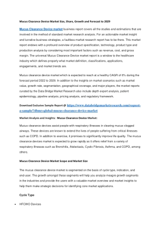 Mucus Clearance Device Market Size, Share, Growth and Forecast to 2029