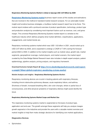 Respiratory Monitoring Systems Market is Likely to Upsurge USD 2.87 Billion by 2029