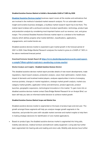 Disabled Assistive Devices Market to Exhibit a Remarkable CAGR of 7.80 by 2028