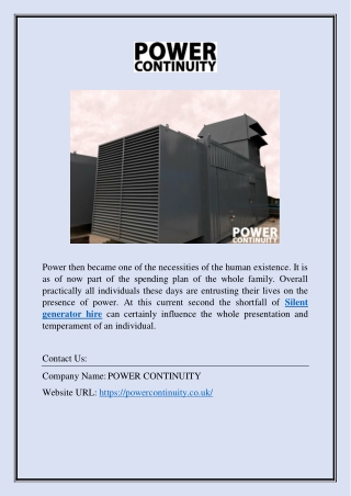 Silent Diesel Generators for Top-Notch Services