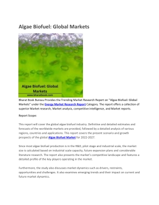 Algae Biofuel, Global Markets