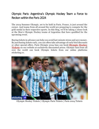 Olympic Paris Argentina's Olympic Hockey Team a Force to Reckon within the Paris Olympic 2024