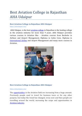 Best Aviation College In Rajasthan