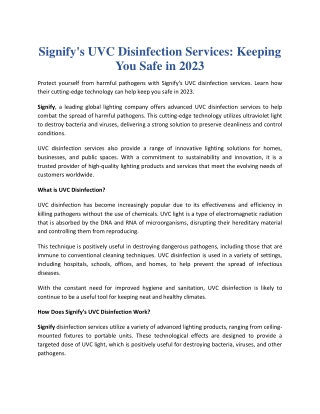 Signify's UVC Disinfection Services Keeping You Safe in 2023