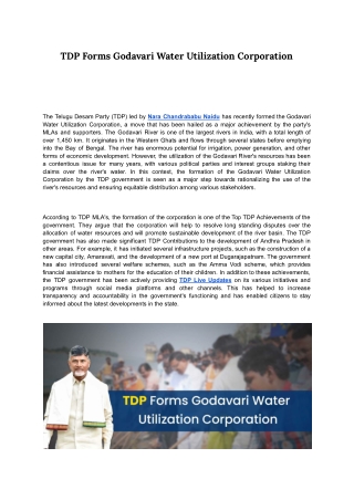 TDP Forms Godavari Water Utilization Corporation