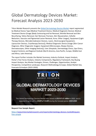 Global Dermatology Devices Market: Forecast Analysis 2023-2030