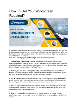 How To Get Your Windscreen Repaired