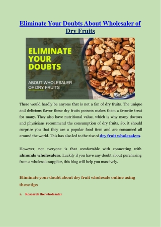 Eliminate Your Doubts About Wholesaler Of Dry Fruits