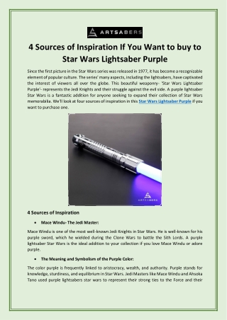 4 Sources of Inspiration If You Want to buy to Star Wars Lightsaber Purple