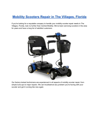 Mobility Scooters Repair in The Villages, Florida