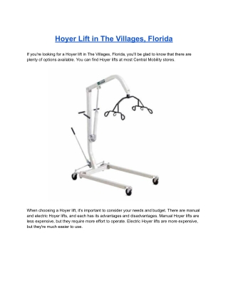 Hoyer Lift in The Villages, Florida