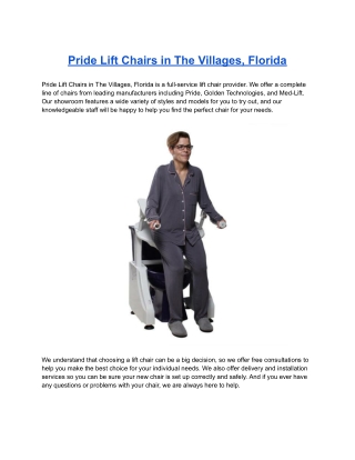 Pride Lift Chairs in The Villages, Florida