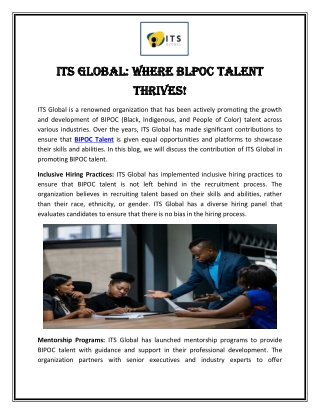 ITS Global Where BlPOC Talent Thrives