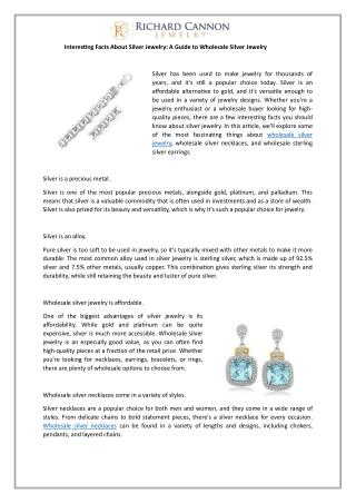 Interesting Facts About Silver Jewelry A Guide to Wholesale Silver Jewelry