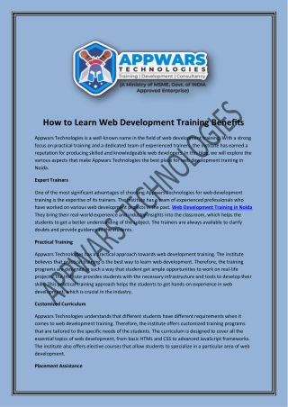 How to Learn Web Development Training Benefits?