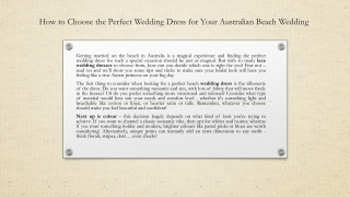 How to Choose the Perfect Wedding Dress for Your Australian Beach Wedding