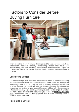 Factors to Consider Before Buying Furniture