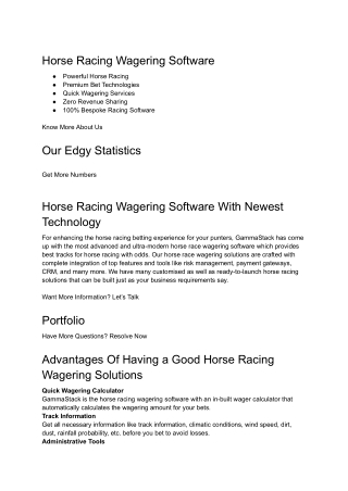 Horse Racing Wagering Software  | GammaStack